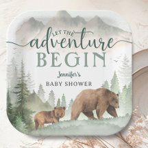 Adventure Begin Baby Shower Bear Woodland Forest