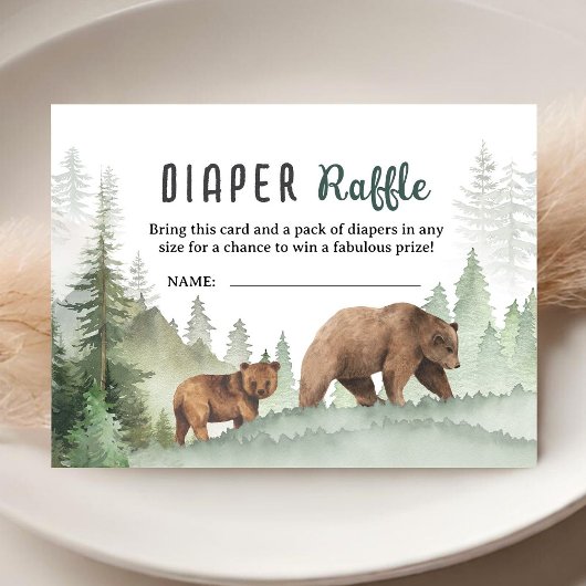 Adventure Begin Baby Shower Woodland Diaper Raffle Informatiekaartje