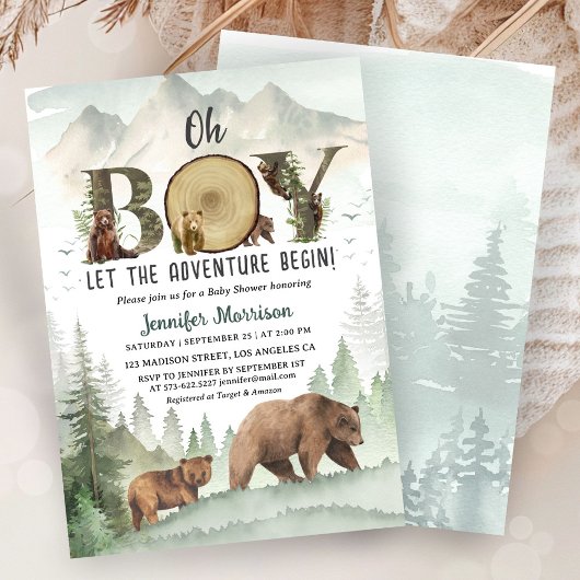 Adventure Begin Bear Boy Baby Shower Woodland  Kaart