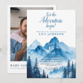 Adventure Begin Mountain Baby shower Foto QR-code Kaart (Voorkant / Achterkant)