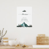 Adventure Begin Mountain Pine Baby shower Welkom Poster (Keuken)