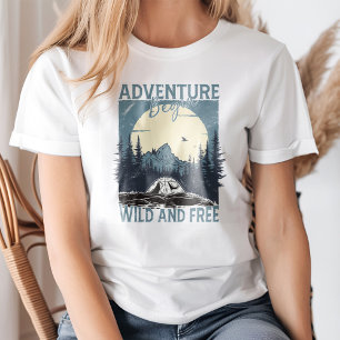 "Adventure Begin" Mountain Volle Maan Landschap T-shirt