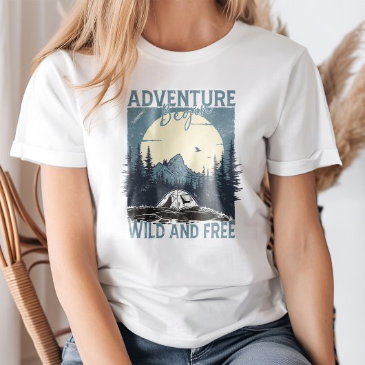 "Adventure Begin" Mountain Volle Maan Landschap T-shirt