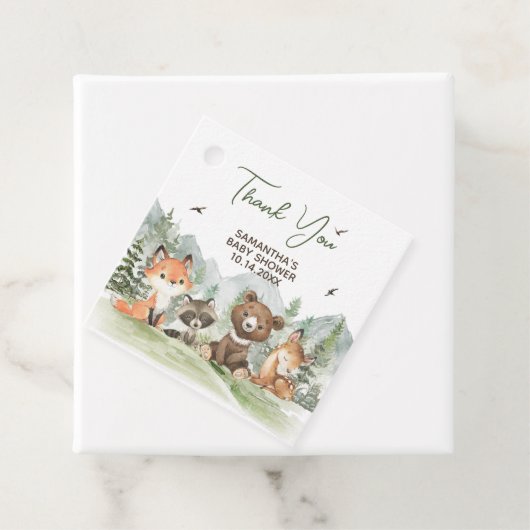 Adventure Begin Woodland Animals Baby shower Bedankjes Labels (In situ)