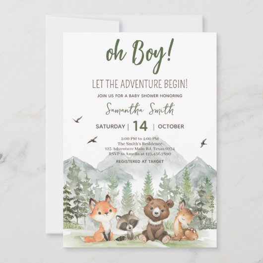 Adventure Begin Woodland Animals Baby shower Kaart (Voorkant)