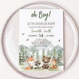 Adventure Begin Woodland Animals Baby shower Kaart