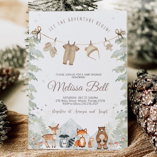 Adventure Begin Woodland Animals Baby Shower Kaart