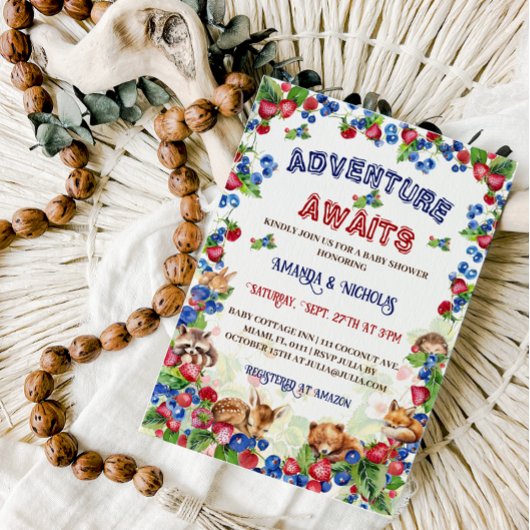 Adventure Begin Woodland Animals Baby shower Kaart