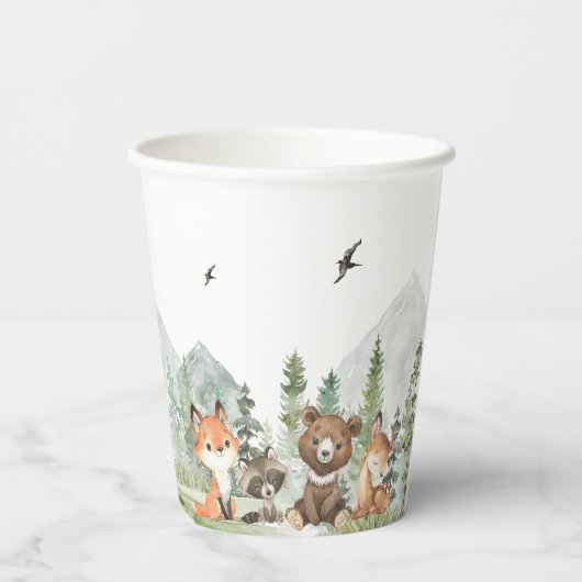 Adventure Begin Woodland Animals Baby shower Papieren Bekers (Achterkant)