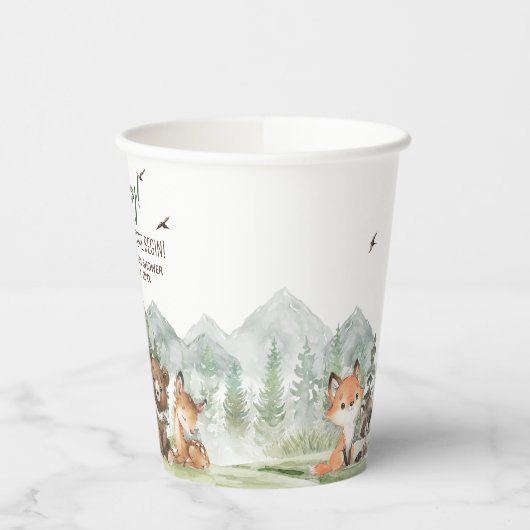 Adventure Begin Woodland Animals Baby shower Papieren Bekers (Links)