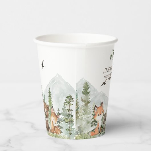Adventure Begin Woodland Animals Baby shower Papieren Bekers (Rechts)