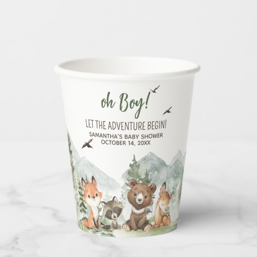 Adventure Begin Woodland Animals Baby shower Papieren Bekers (Voorkant)