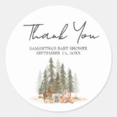 Adventure Begin Woodland Animals Baby shower Ronde Sticker (Voorkant)