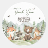 Adventure Begin Woodland Animals Baby shower Ronde Sticker (Voorkant)