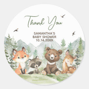 Adventure Begin Woodland Animals Baby shower Ronde Sticker
