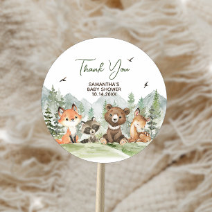 Adventure Begin Woodland Animals Baby shower Ronde Sticker