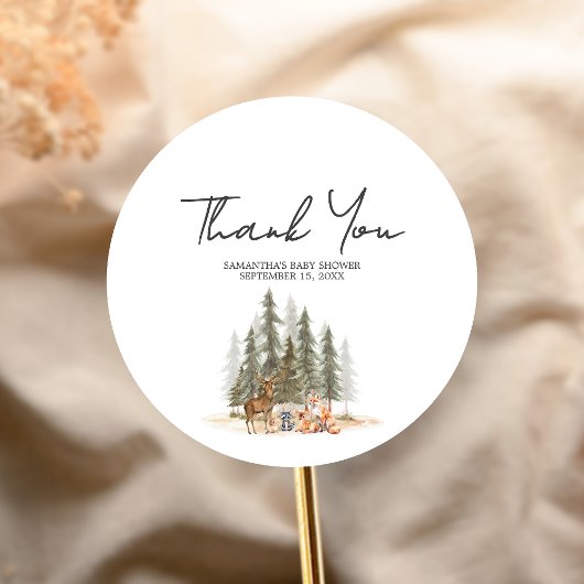 Adventure Begin Woodland Animals Baby shower Ronde Sticker