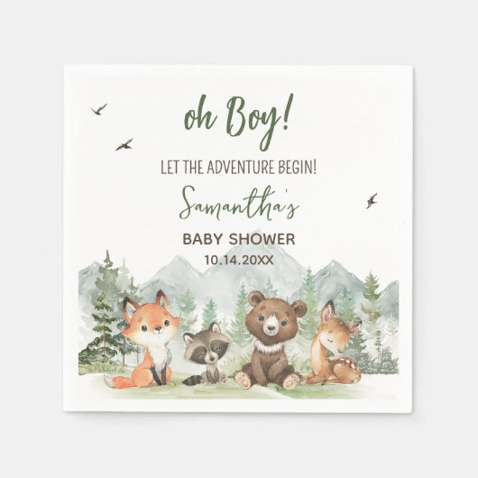 Adventure Begin Woodland Animals Baby shower Servet (Voorkant)