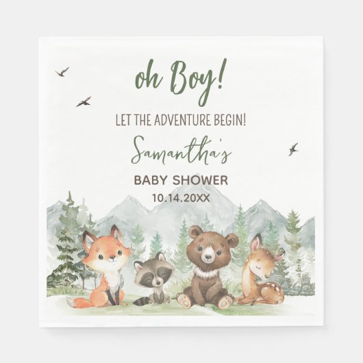 Adventure Begin Woodland Animals Baby shower Servet (Voorkant)
