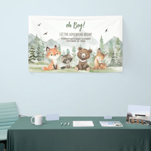 Adventure Begin Woodland Animals Baby shower Spandoek (Beurs)