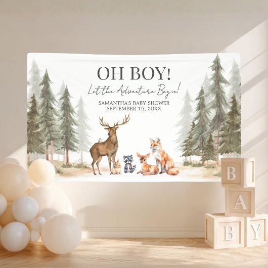 Adventure Begin Woodland Animals Baby Shower Spandoek
