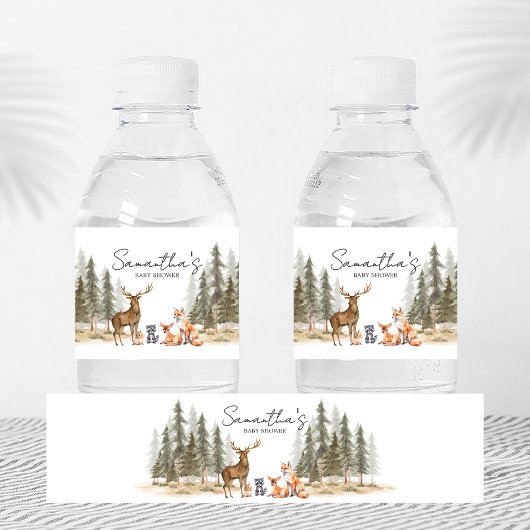 Adventure Begin Woodland Animals Baby shower Waterfles Etiket