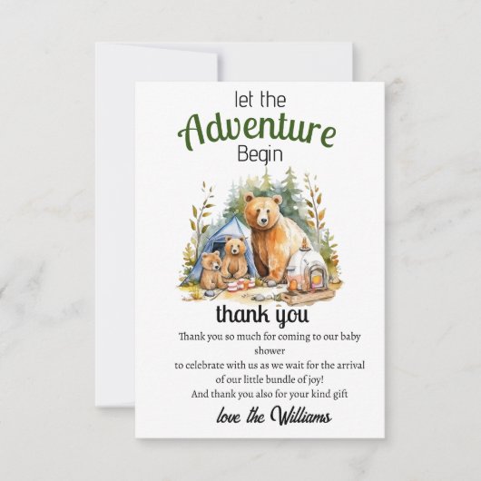 Adventure Begin Woodland Baby shower Bedankkaart (Voorkant)