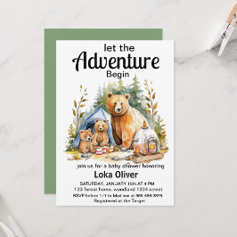 Adventure Begin Woodland Baby shower Invitation Kaart