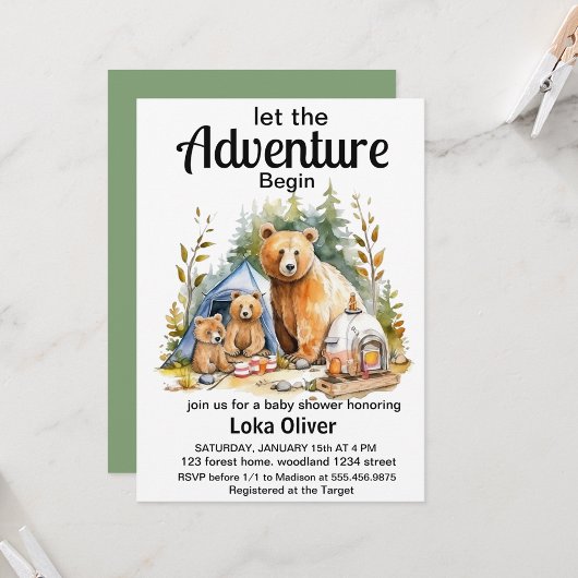 Adventure Begin Woodland Baby shower Invitation Kaart