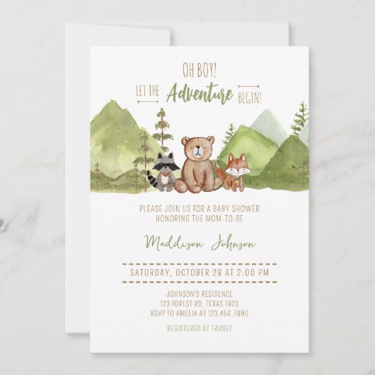 Adventure Begin Woodland Baby shower Kaart (Voorkant)
