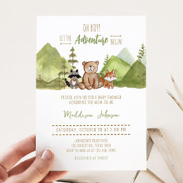 Adventure Begin Woodland Baby shower Kaart