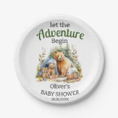 Adventure Begin Woodland Baby shower Papieren Bordje (Voorkant)