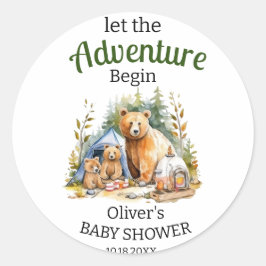 Adventure Begin Woodland Baby shower Ronde Sticker