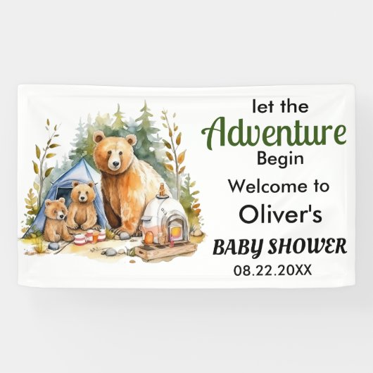 Adventure Begin Woodland Baby shower Spandoek (Horizontaal)