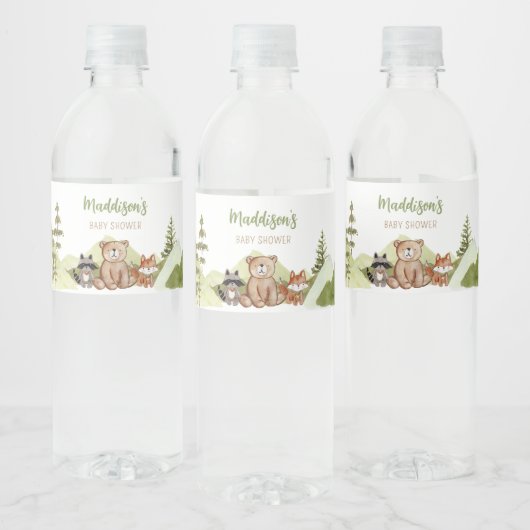 Adventure Begin Woodland Baby shower Waterfles Etiket (Flessen)