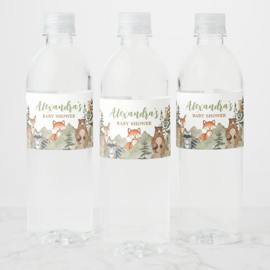 Adventure Begin Woodland Mountain Baby shower Waterfles Etiket (Flessen)