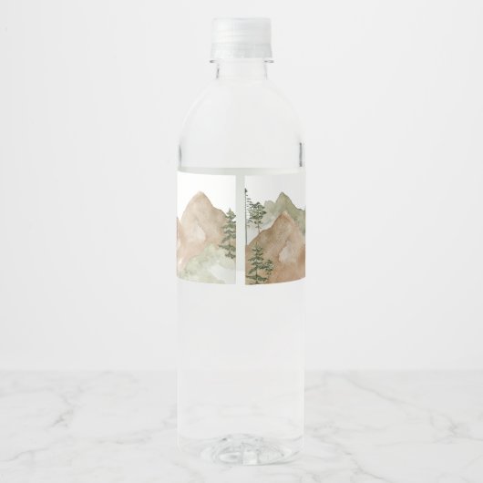 Adventure Begin Woodland Mountain Baby shower Waterfles Etiket (Achterkant)