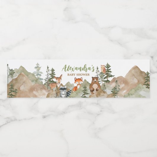 Adventure Begin Woodland Mountain Baby shower Waterfles Etiket (Enkel label)
