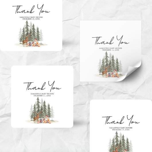 Adventure Begin Woodland Winter Baby Shower  Vierkante Sticker