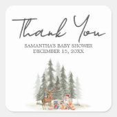 Adventure Begin Woodland Winter Baby Shower  Vierkante Sticker (Voorkant)