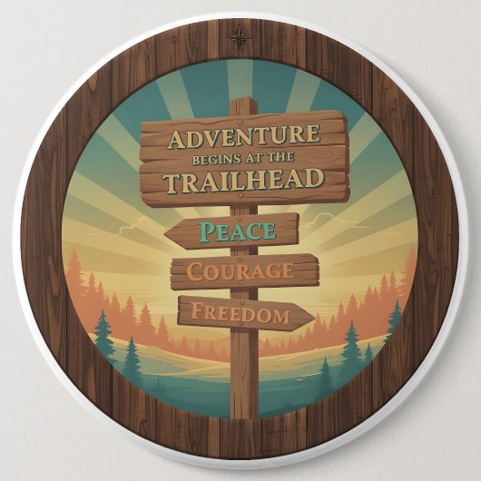 Adventure Begins at the Trailhead Ronde Button 6,0 Cm (Voorkant)