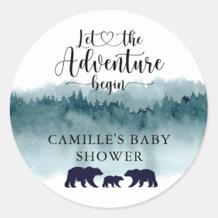 Adventure begint Baby shower Beren bergen Ronde Sticker