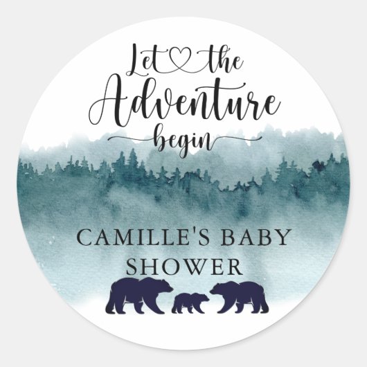 Adventure begint Baby shower Beren bergen Ronde Sticker (Voorkant)