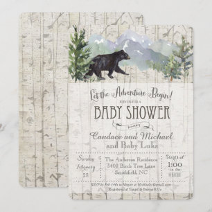 Adventure begint Beer Birch Baby shower Invitation Kaart
