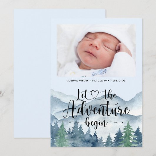 Adventure begint Fotogeboorte Aankondiging (Voorkant / Achterkant)