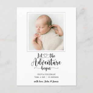 Adventure begint Fotogeboorte Aankondigingskaart