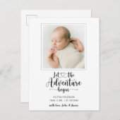 Adventure begint Fotogeboorte Aankondigingskaart (Voorkant / Achterkant)