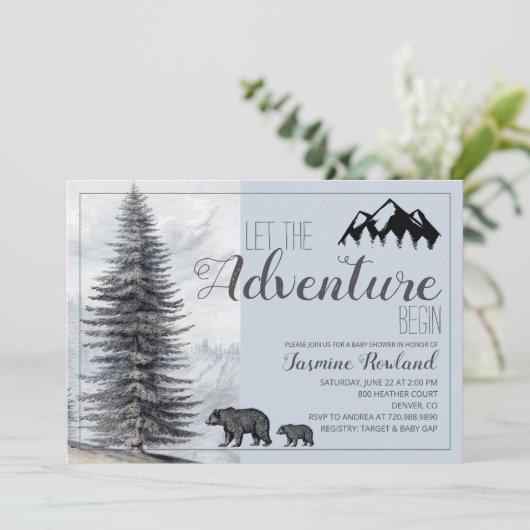 Adventure begint het Baby shower Beren van Rustic  Kaart (Staand voorkant)