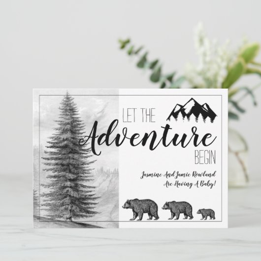 Adventure begint het Baby shower Beren van Rustic  Kaart (Staand voorkant)