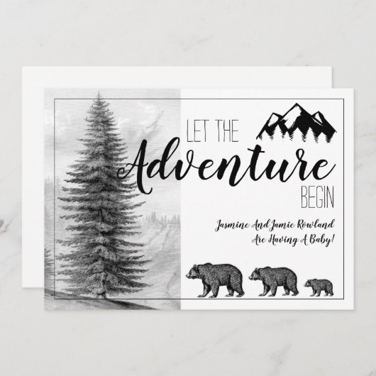 Adventure begint het Baby shower Beren van Rustic  Kaart (Voorkant / Achterkant)